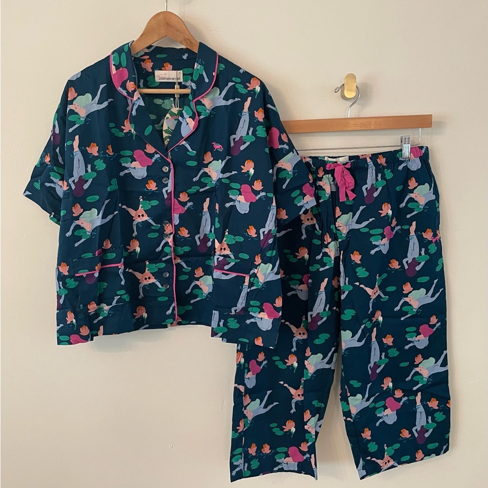 Peter Alexander cropped cotton pajama set in Skinny Dip
